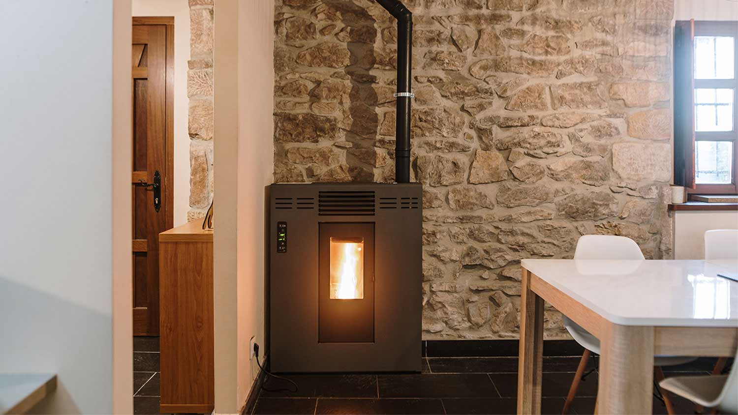 pellet stove inside house