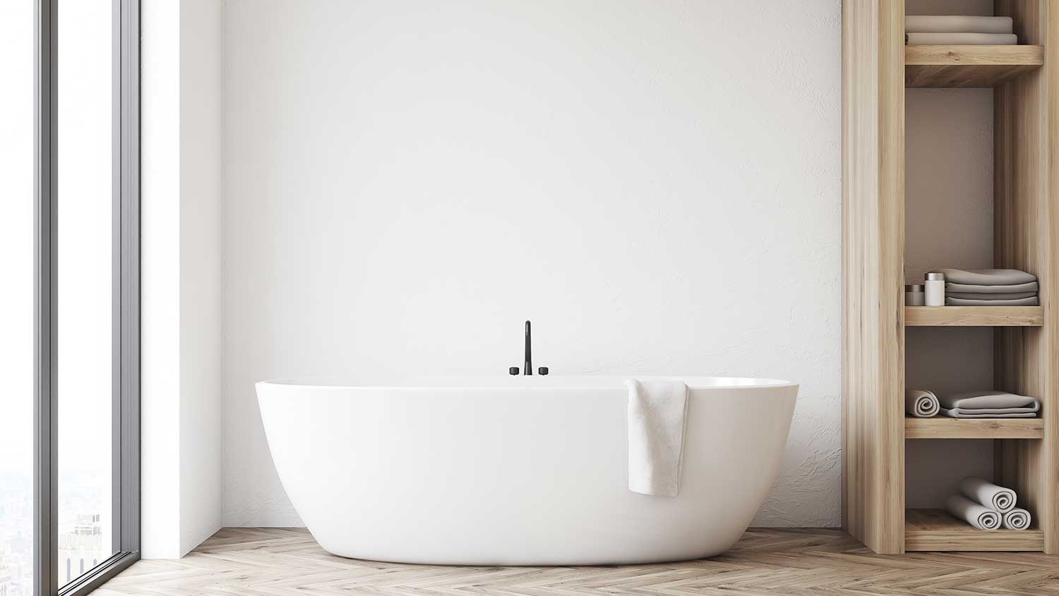 Clean white bathroom wall