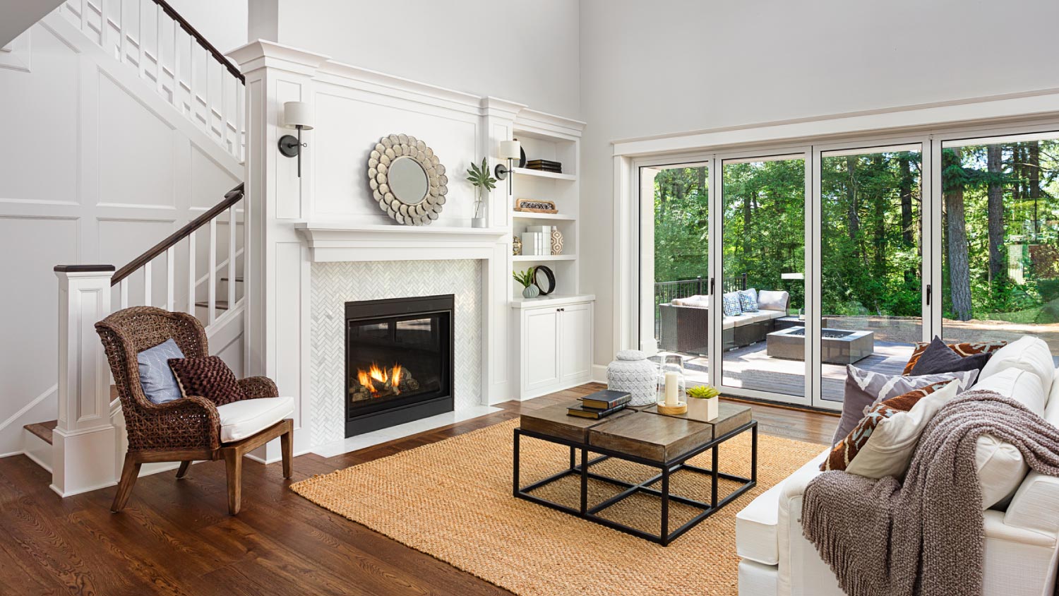 A beautiful living room interior with hardwood floors 
