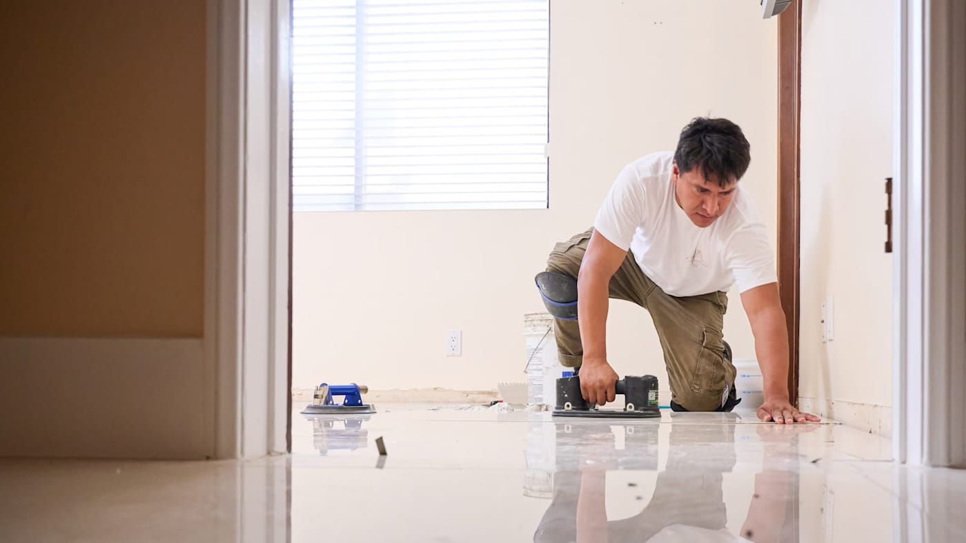 Man installing a floor