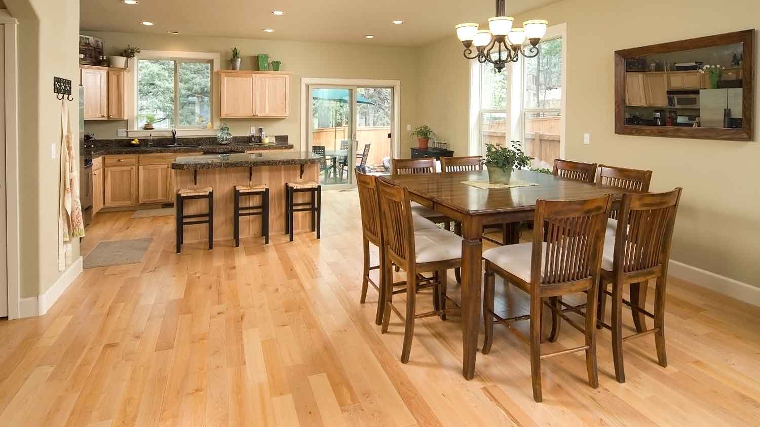 Hardwood floor installed in a dining room area